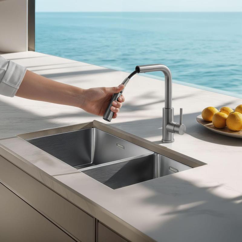 Pure.Sink Elite Steel Spark-S köksblandare rostfritt stål med utdragbar pip PS8041-02