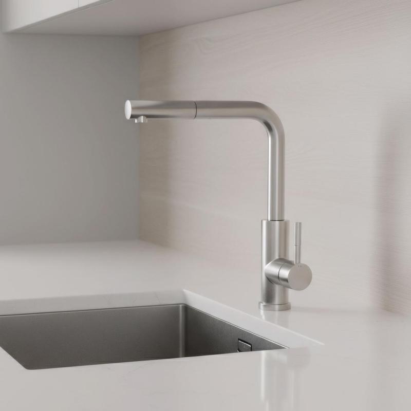 Pure.Sink Elite Steel Spark-S köksblandare rostfritt stål med utdragbar pip PS8041-02