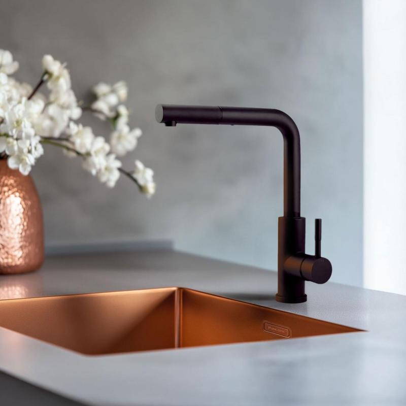 Pure.Sink Elite Steel Spark-S köksblandare Matt svart med utdragbar pip PS8041-10