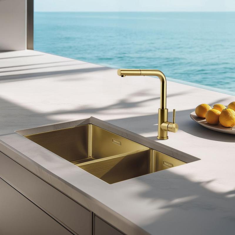 Pure.Sink Elite Steel Spark-S köksblandare PVD borstad guld med utdragbar pip PS8041-60
