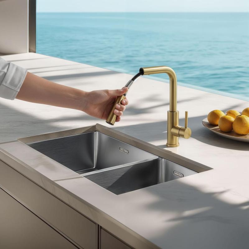 Pure.Sink Elite Steel Spark-S köksblandare PVD borstad guld med utdragbar pip PS8041-60