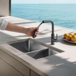 Pure.Sink Elite Steel Spark-S köksblandare PVD Gun Metal med utdragbar pip PS8041-61