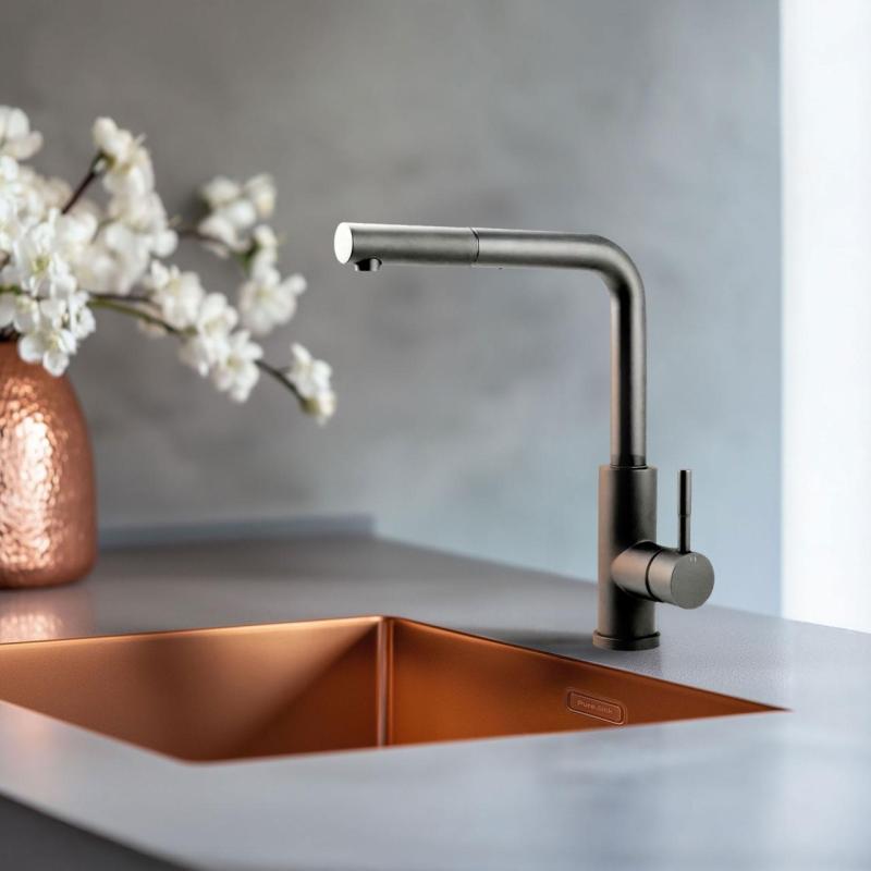 Pure.Sink Elite Steel Spark-S köksblandare PVD Gun Metal med utdragbar pip PS8041-61