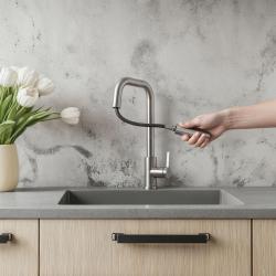 Pure.Sink Elite Steel Crystal-S köksblandare rostfritt stål med utdragbar pip PS8050-02