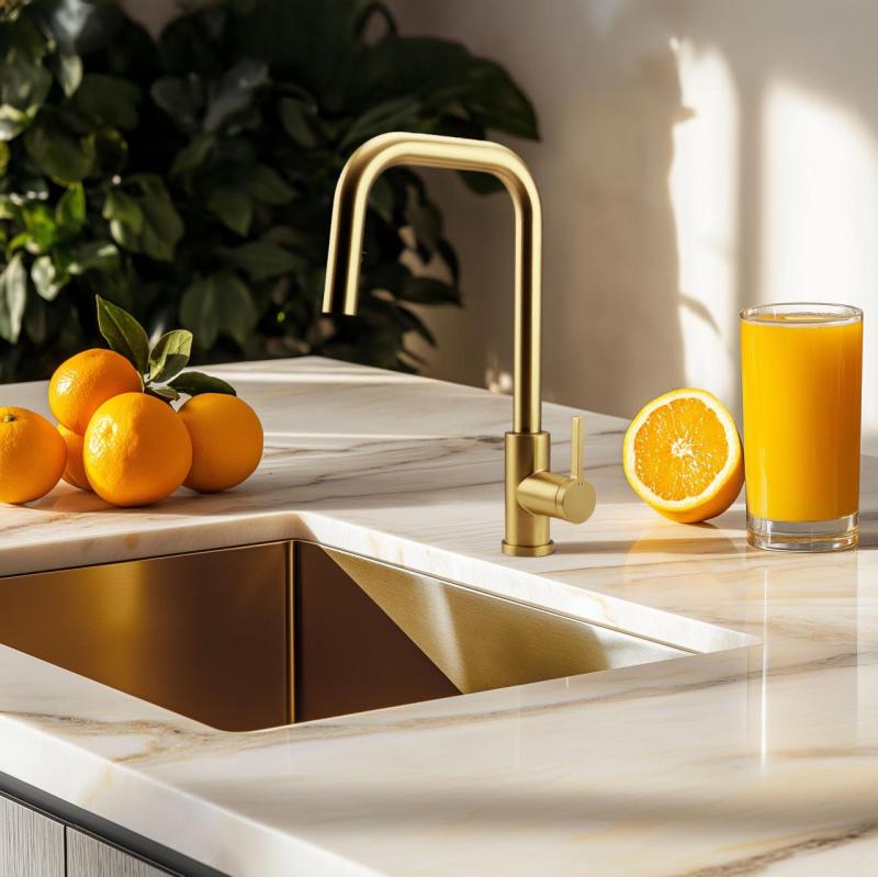 Pure.Sink Elite Steel Crystal-S köksblandare PVD borstad guld med utdragbar pip PS8050-60