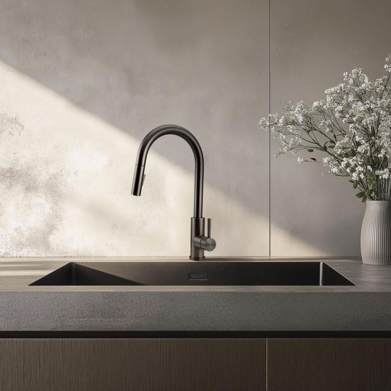 Pure.Sink Elite Steel Stream-S köksblandare PVD Gun Metal med utdragbar pip PS8045-61