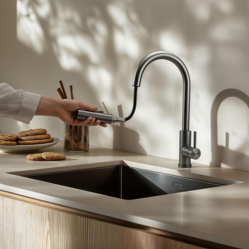 Pure.Sink Elite Steel Stream-S köksblandare PVD Gun Metal med utdragbar pip PS8045-61