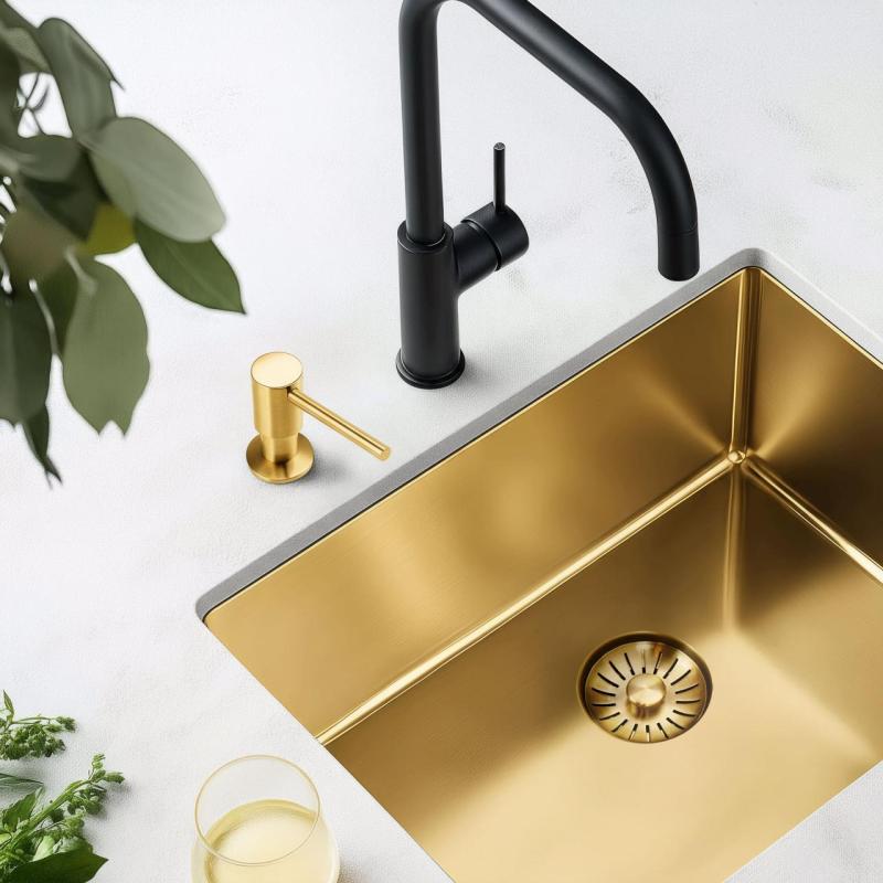 Pure.Sink Elite Steel Shine inbyggd tvålpump PVD borstad guld, påfyllbar från toppen PS9010-60