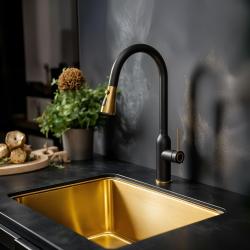 Quadri Stamford Köksblandare Svart med PVD Guld Finish med Uttagbar Utlopp och Sprayfunktion 1208967693