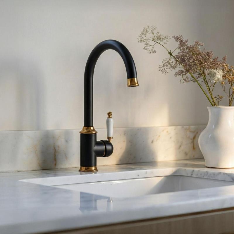 Quadri Worksop Klassisk Nostalgisk Svart med PVD Koppar Finish Kökskran med Keramiskt Handtag 1208967723