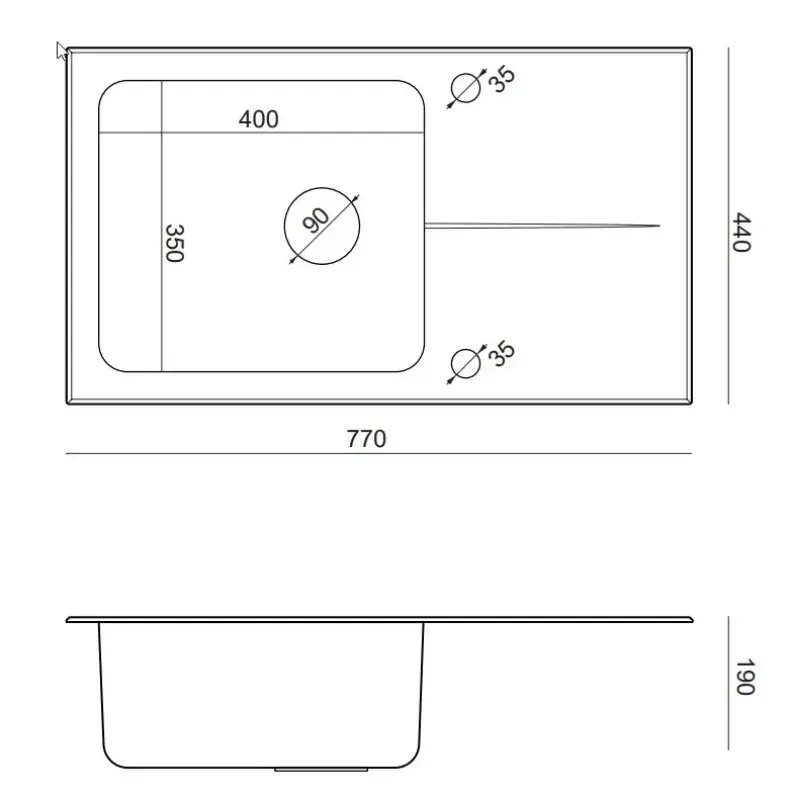 Quadri Glazz Set med Kökblandare och Uppbyggd Rostfri Diskho med Svart Glas Avrinning - 77x44cm Vändbar - 1208967734