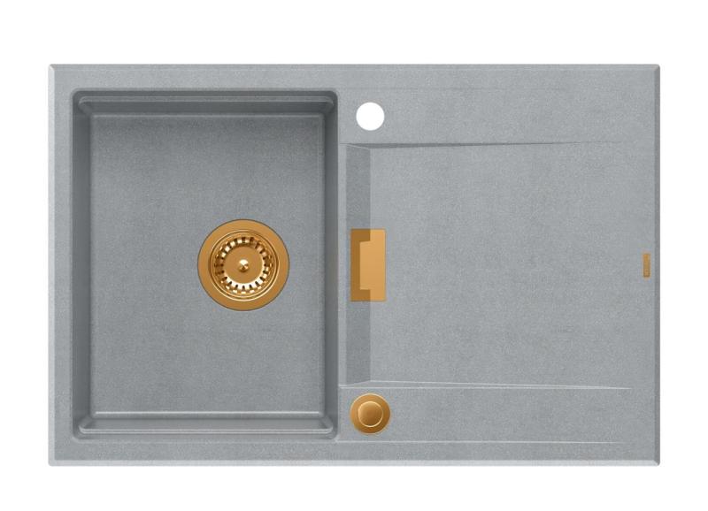 Quadri Minton Granit Inbyggnadsdiskho Grå 76x50cm med Omvändbar Avtappning och Kopparpropp - 1208967743