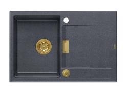 Quadri Minton Granit Inbyggnad Antracit Diskho 76x50cm med Avrinning Vändbar och Guldplugg - 1208967745