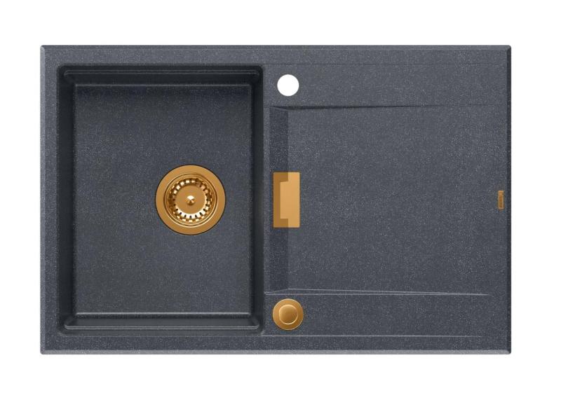 Quadri Minton Granit Inbyggnad Antracit Diskho 76x50cm med Avtappning Omvändbar och Kopparplugg - 1208967746