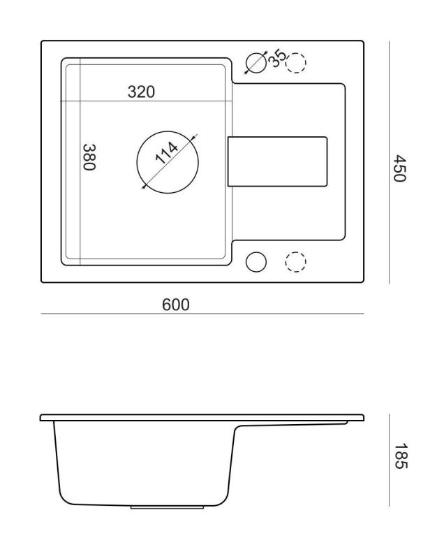 Quadri Sutton Beige Sand Granit Diskbänk 60x45cm med Avrinning, Vändbar med Beige Propp - 1208967751