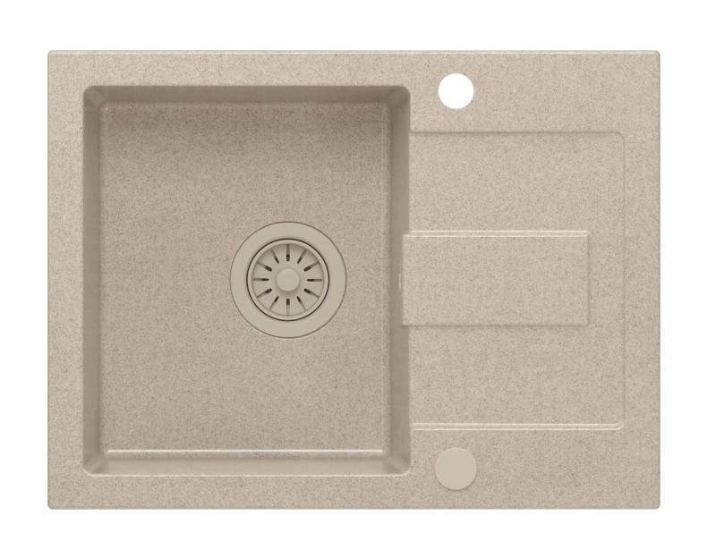 Quadri Sutton Beige Sand Granit Diskbänk 60x45cm med Avrinning, Vändbar med Beige Propp - 1208967751