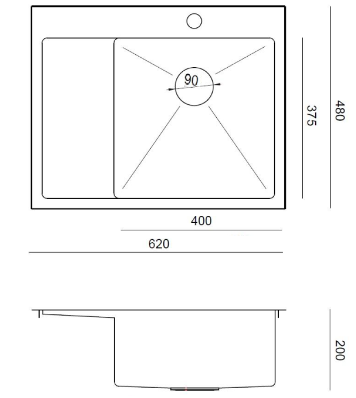 Aquadesign Clara Diskho Rostfritt Stål med Höger Sida Skål 62x48cm Inbyggnad eller Planmontering med Droppbricka, Kranbank och Rostfri Plugg - 1208967755
