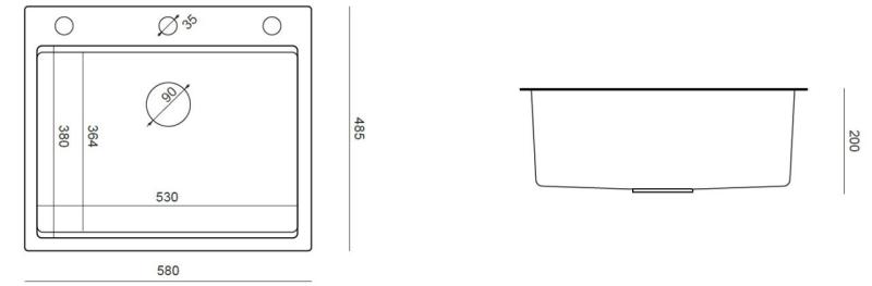Aquadesign Vesta Rostfri Diskho 580x485cm För Bänkskiva och Planmontage med Kranhålsbank, inklusive Rostfri Propp och Tillbehör - 1208967763