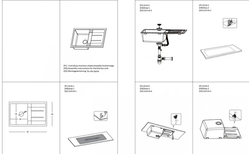 Quadri Sheffield Grå Granit Infälld Diskho 78x50cm med Avställningsyta och Gyllene Propp - 1208967764