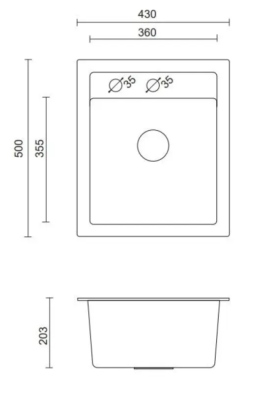 Quadri London Granit Grå Diskho 43x50cm med Kranhål och Rostfri Plugg - 1208967765