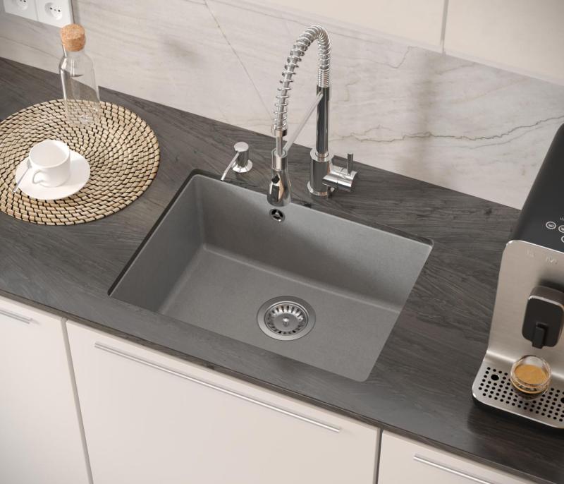 Quadri Elston Grå Granit Undermonterad Diskbänk 495x360mm med Rostfri Plugg 1208967773