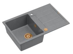 Quadri Sheffield Grå Granit Infälld Diskho 78x50cm med Avrinningsyta och Kopparplugg - 1208967791