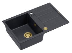 Quadri Sheffield Antracit Granit Inbyggd Diskho 78x50cm med Avtappningsdel och Guldplugg - 1208967795
