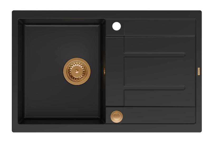Quadri Sheffield Antracit Granit Inbyggd Diskho 78x50cm med Droppdel och Kopparplugg - 1208967797
