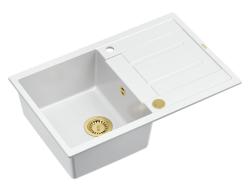 Quadri Sheffield Vit Granit Inbyggd Diskho 78x50cm med Avrinning och Gyllene Propp - 1208967802