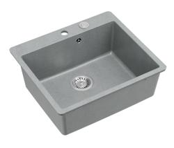 Quadri Sheffield Grå Granit Infällnings- eller Planmonterad Diskho 57x50 cm med Kranhål och Rostfri Propp - 1208967810