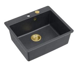 Quadri Sheffield Antracit Granit Uppåliggande eller Infälld Diskho 57x50 cm med Kranhål och Guldpropp - 1208967813
