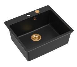 Quadri Sheffield Antracit Granit Inbyggnad eller Planmonterad Diskho 57x50 cm med Kranhylla och Kopparpropp - 1208967814
