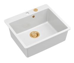 Quadri Sheffield Vit Granit Infälld eller Planmonterad Diskho 57x50 cm med Kranhålsbank och Kopparpropp - 1208967818