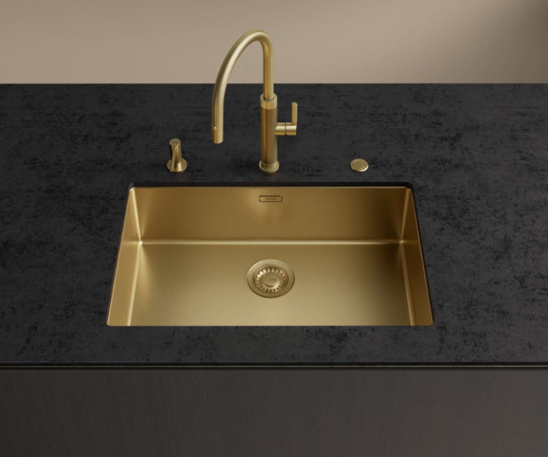 Franke Mythos Masterpiece Kökskran Guld med J-utlopp och Utdragbar Sprejhuvud - 115.0711.558