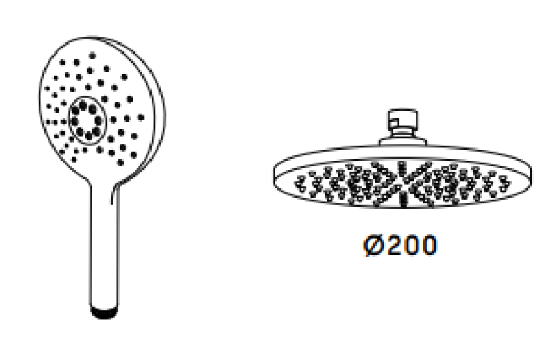 Waterrevolution Flow trevägs duschblandare med huvuddusch och rund handdusch ljusguld T131NRWGE