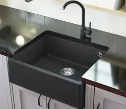 GraniteMy Traditionell Lantlig Diskbänk Granitho 60x48 cm Svart Underbyggnad och Planmontering med Gun Metal Propp 1208967939