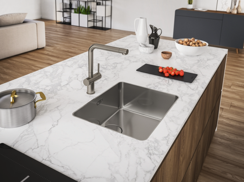 Franke Active Twist Enhandtag Blandare Rostfritt Stål med Fast Pip och Integrerad Avfallsstyrning 115.0653.504