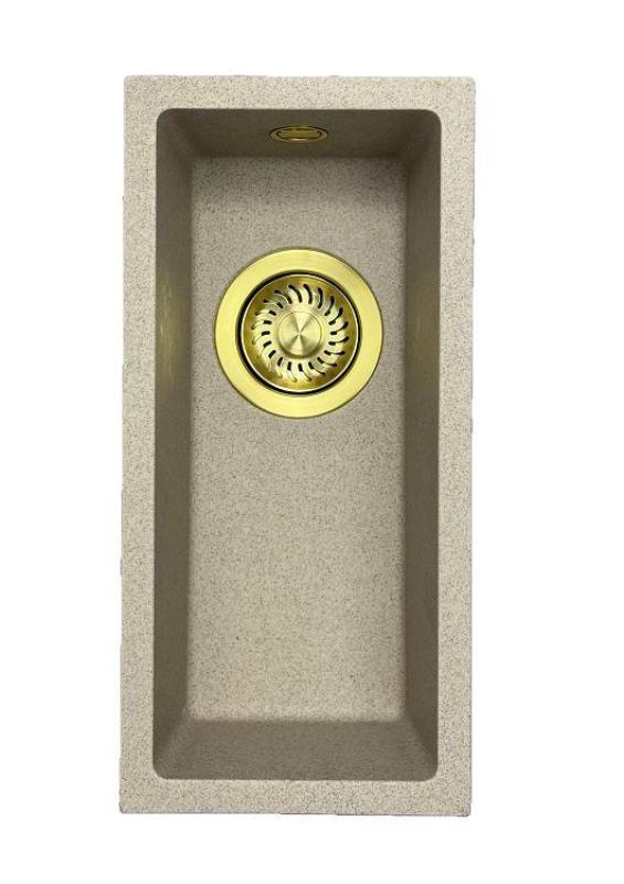 GraniteMy Universal granit beige sand liten diskho 17x40 cm ovanpåliggande, undermonterad och planmonterad med guldplugg 1208968003