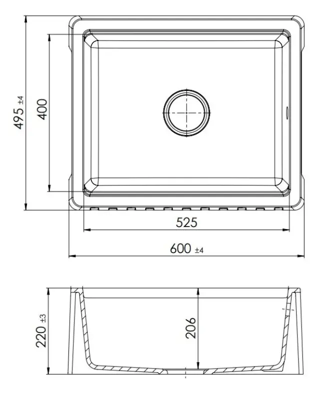GraniteMy Traditionell Lantlig Diskho - 2-Sidig Granit Diskbänk 60x48 cm Svart undermonterad med gyllene plugg 1208968031