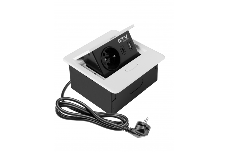 AVARO Infälld Möbeluttag, 1x Franskt Uttag, USB A+C, Kabel 1.5m, Vit