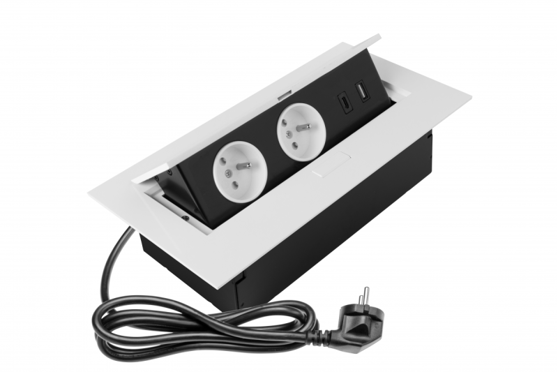 Möbeluttag 2x schuko-uttag, USB A+C, utan kabel, vit