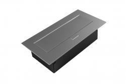 Möbeluttag 2x uttag med jordning, USB A+C, strömkabel med plugg, alu
