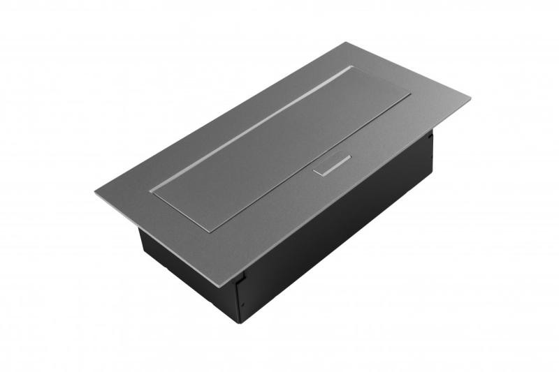 Möbeluttag 2x uttag med jordning, USB A+C, strömkabel med plugg, alu