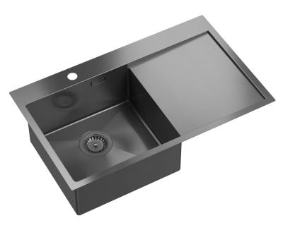 Aquadesign Clara Diskho Gun metal 78x48cm Påbyggnad eller infälld med avtorkningsställ, kranhål och Gun metal-plugg - 1208969498