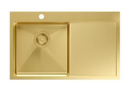 Aquadesign Clara Diskho Guld 78x48cm Bänkskiva eller Infälld med Avrinningsställ, Kranhålsbank och Guldplugg - 1208969499