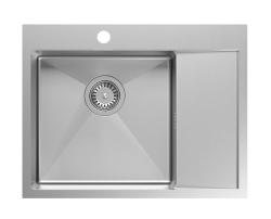 Aquadisign Clara Diskho Rostfritt Stål med Vänster Sida Skål 62x48cm Inbyggd eller Planmontering med Avtappningsställ, Kranhålsbank och Rostfritt Stål Propp - 1208969501