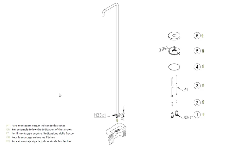 Waterevolution Flow pooldusch duschpelare endast kallt vatten ljus guld borstad T145WGE