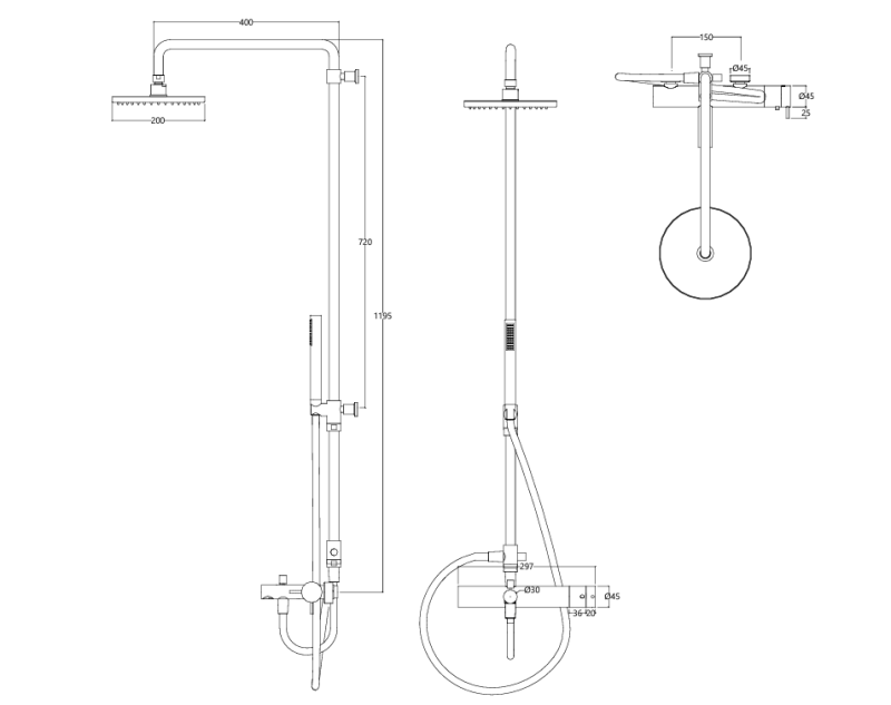 Waterevolution Flow termostatisk trevägs duschblandare med takdusch 250mm och rund handdusch koppar T131TNR25CPE