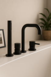 Waterevolution Flow 4-håls Badkran för Badrandsmontering Svart H T138HPR