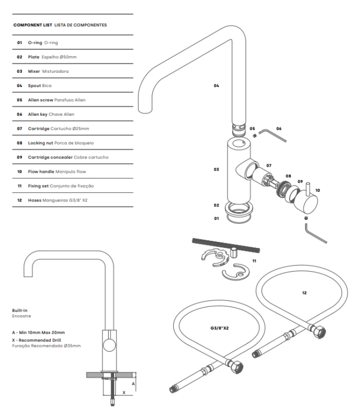 Waterevolution Flow köksblandare med vinkelbar svängbar pip vit T158HBR